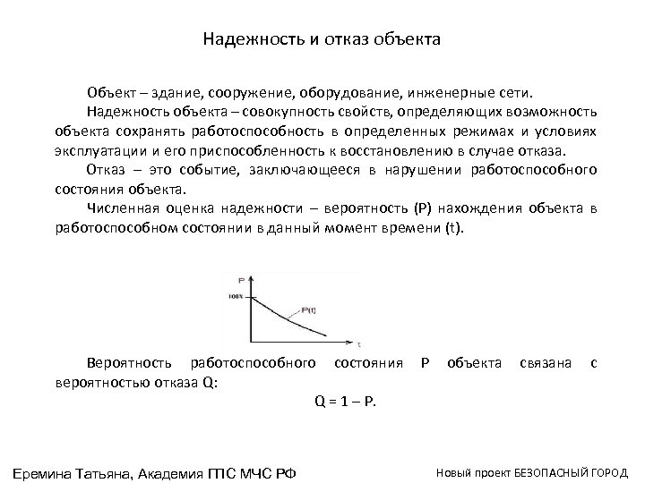  Надежность и отказ объекта Объект – здание, сооружение, оборудование, инженерные сети. Надежность объекта