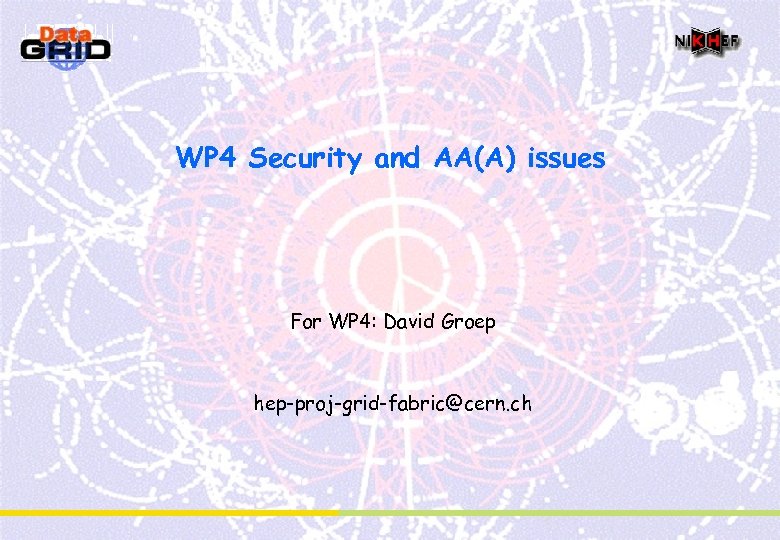 WP 4 Security and AA(A) issues For WP 4: David Groep hep-proj-grid-fabric@cern. ch 