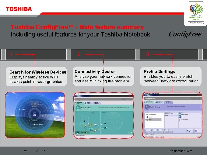 Toshiba Config. Free™ - Main feature summary Including useful features for your Toshiba Notebook