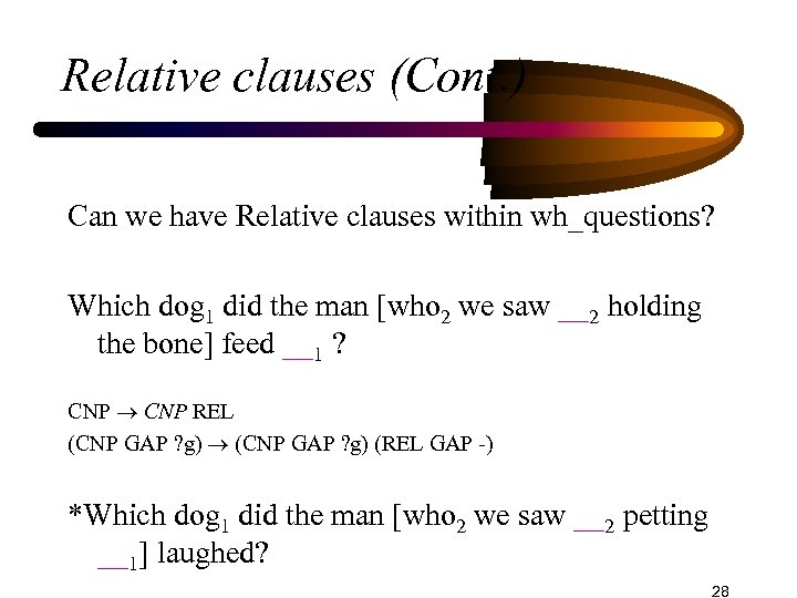 Relative clauses (Cont. ) Can we have Relative clauses within wh_questions? Which dog 1