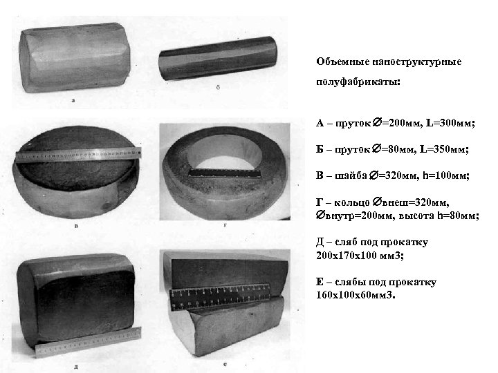 Объемные наноструктурные полуфабрикаты: А – пруток =200 мм, L=300 мм; Б – пруток =80