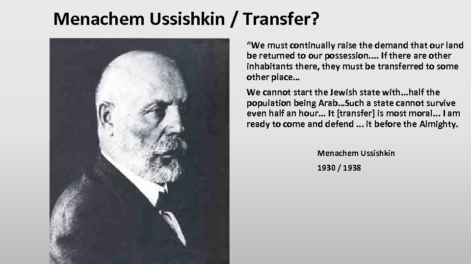 Menachem Ussishkin / Transfer? “We must continually raise the demand that our land be