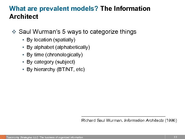 What are prevalent models? The Information Architect v Saul Wurman’s 5 ways to categorize