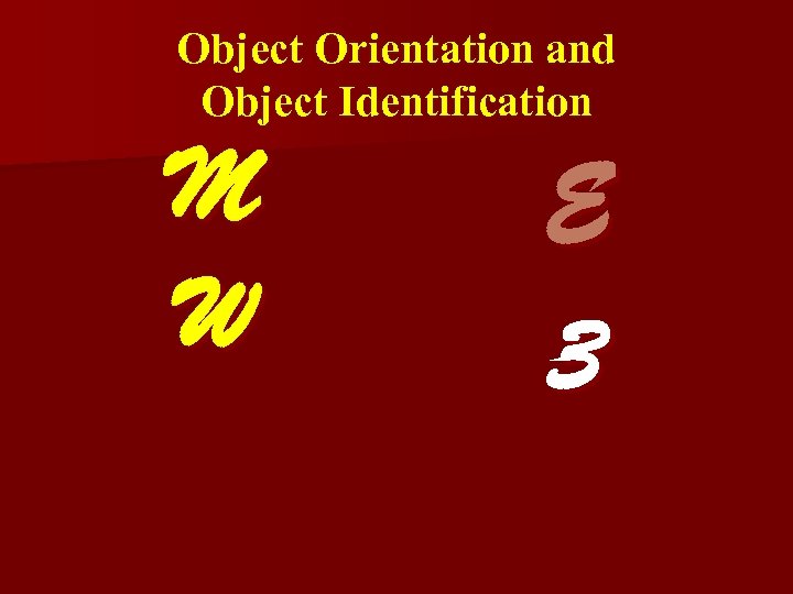 Object Orientation and Object Identification M W E 3 