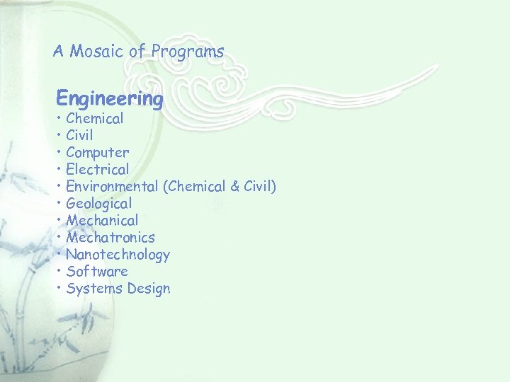 A Mosaic of Programs Engineering • Chemical • Civil • Computer • Electrical •