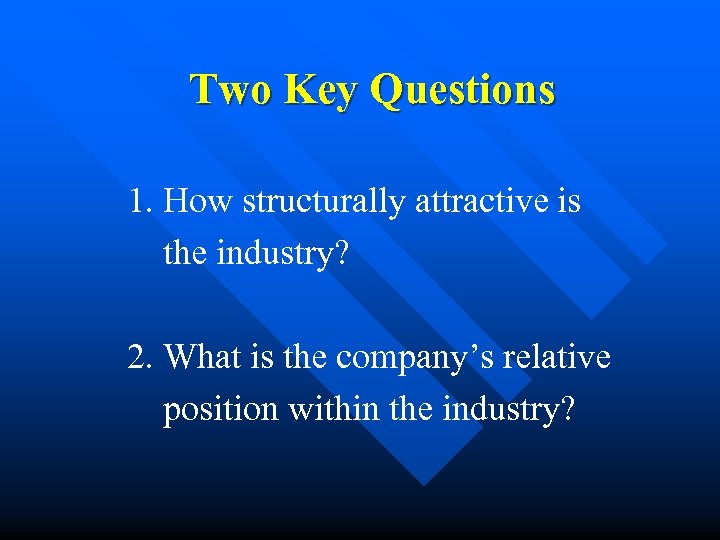 Two Key Questions 1. How structurally attractive is the industry? 2. What is the