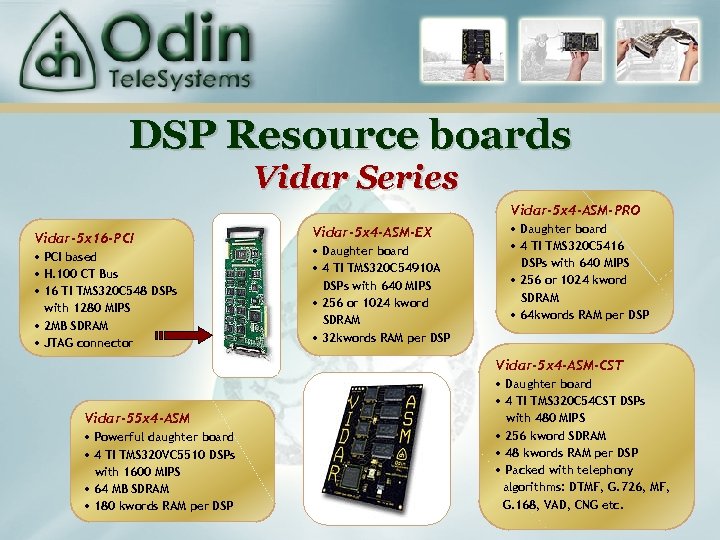 DSP Resource boards Vidar Series Vidar-5 x 4 -ASM-PRO Vidar-5 x 16 -PCI •