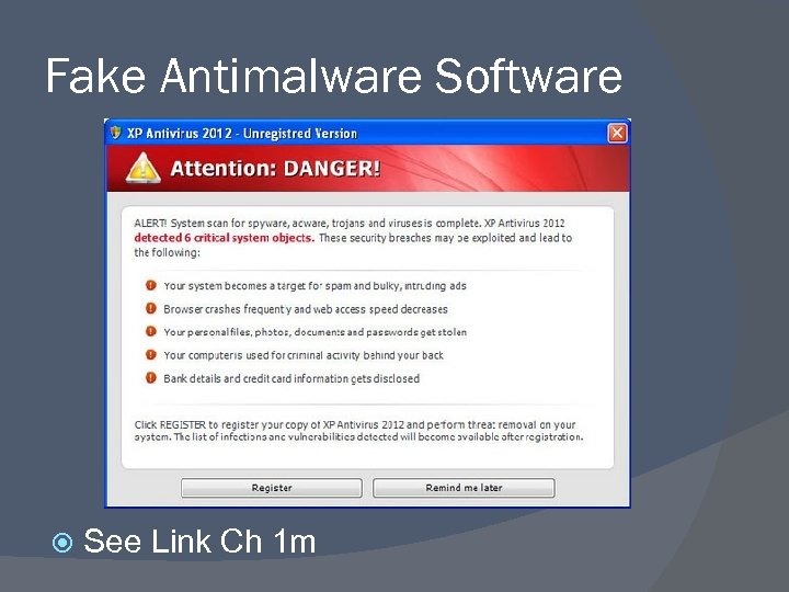 Fake Antimalware Software See Link Ch 1 m 