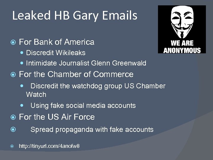 Leaked HB Gary Emails For Bank of America Discredit Wikileaks Intimidate Journalist Glenn Greenwald