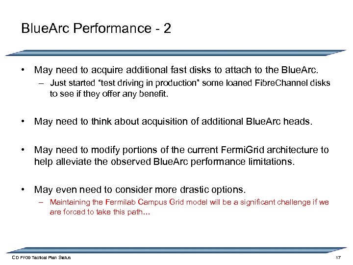 Blue. Arc Performance - 2 • May need to acquire additional fast disks to