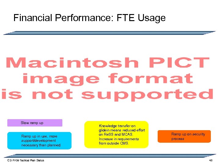 Financial Performance: FTE Usage Slow ramp up Ramp up in use, more support/development necessary