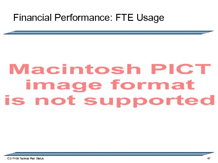 Financial Performance: FTE Usage CD FY 09 Tactical Plan Status 47 