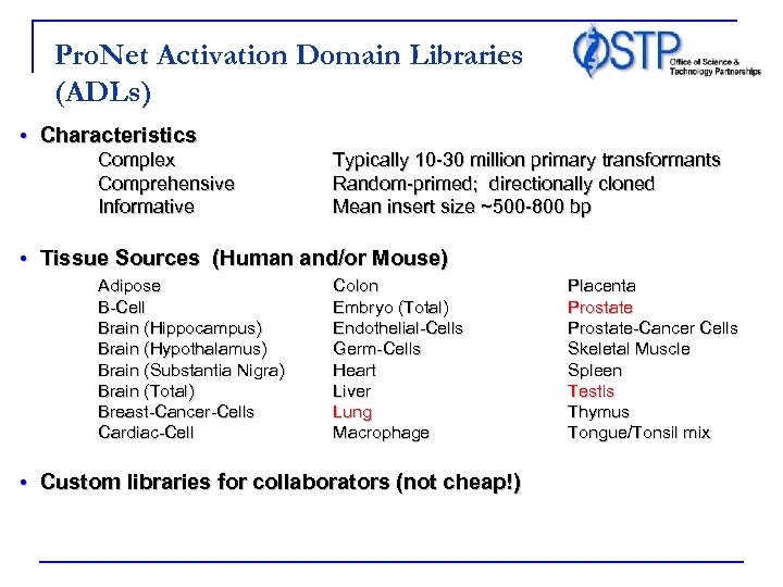 Pro. Net Activation Domain Libraries (ADLs) • Characteristics Complex Comprehensive Informative Typically 10 -30