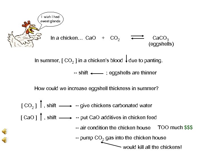I wish I had sweat glands. In a chicken… Ca. O + CO 2