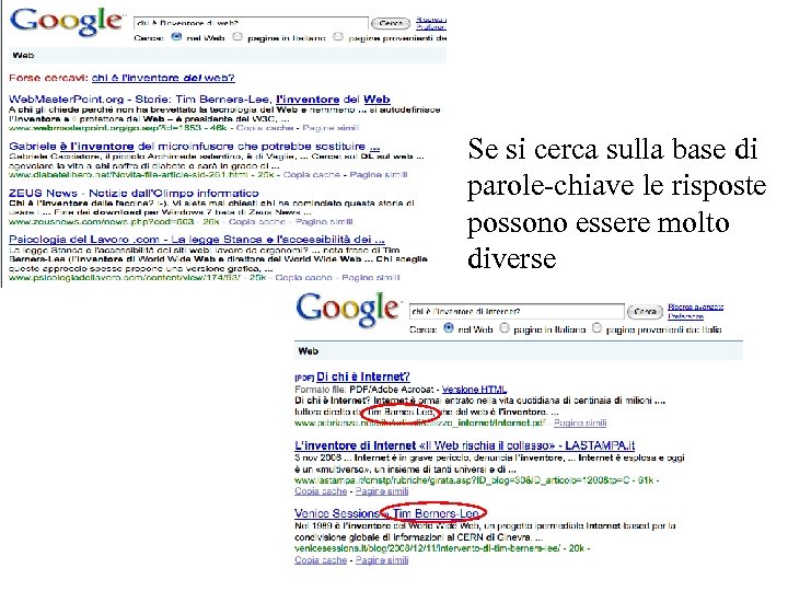 Se si cerca sulla base di parole-chiave le risposte possono essere molto diverse 