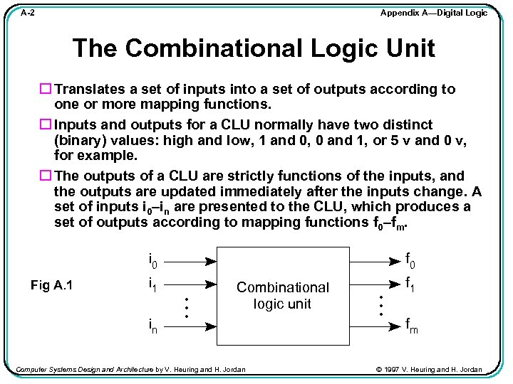 Appendix A—Digital Logic A-2 The Combinational Logic Unit Translates a set of inputs into