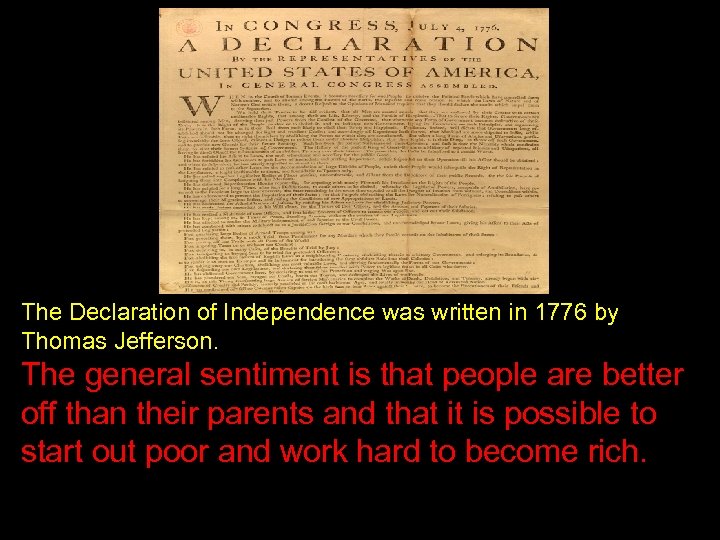 The Declaration of Independence was written in 1776 by Thomas Jefferson. The general sentiment