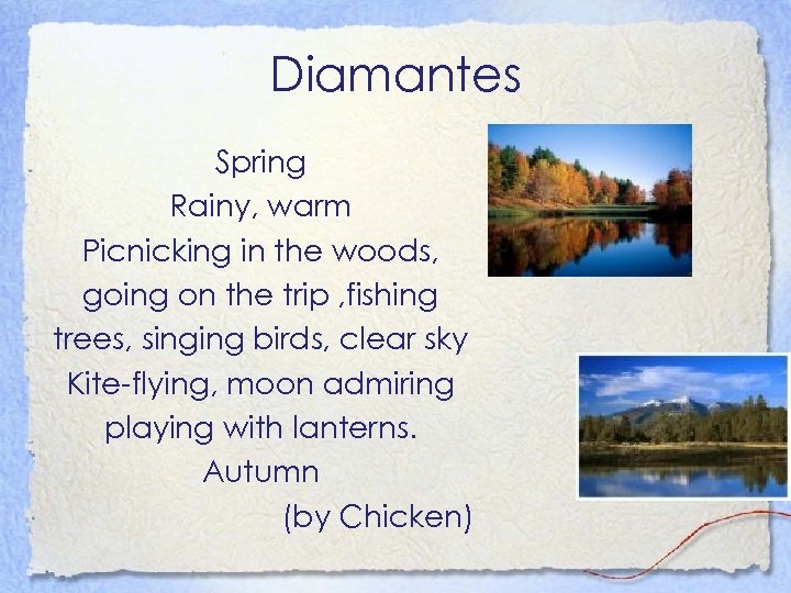 Diamantes Spring Rainy, warm Picnicking in the woods, going on the trip , fishing