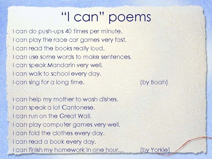 “I can” poems I can do push-ups 40 times per minute. I can play