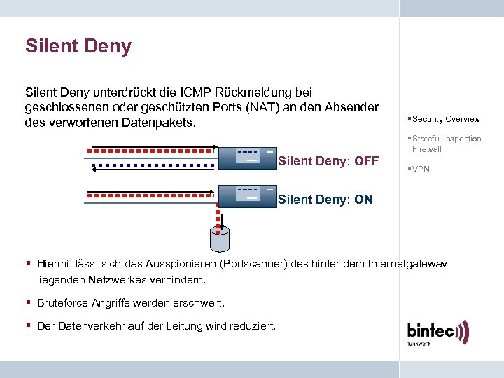 Silent Deny unterdrückt die ICMP Rückmeldung bei geschlossenen oder geschützten Ports (NAT) an den