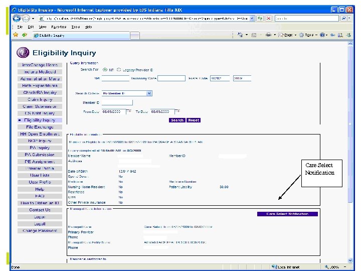 Care Select Notification INDIANA CARE SELECT 21 / October 2009 