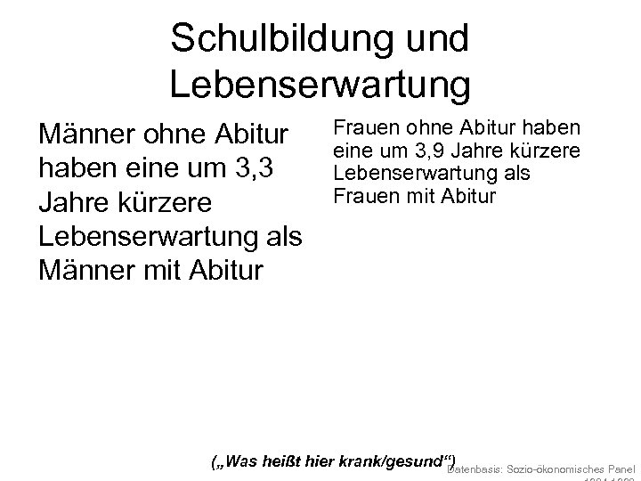 Schulbildung und Lebenserwartung Männer ohne Abitur haben eine um 3, 3 Jahre kürzere Lebenserwartung