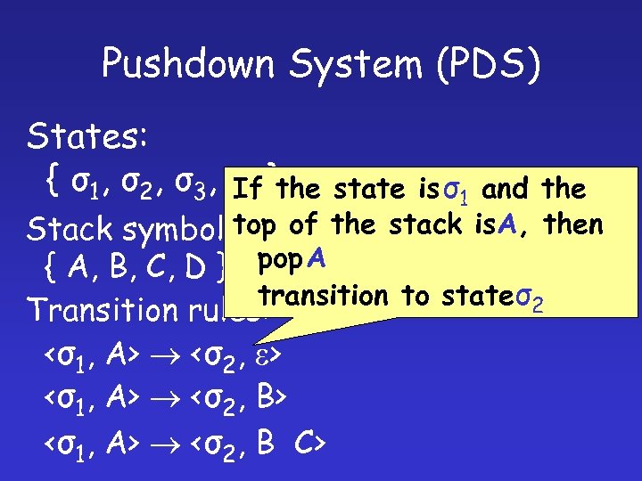 Pushdown System (PDS) States: { σ1, σ2, σ3, σ4 }the If state is σ1
