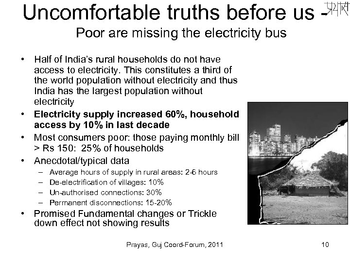 Uncomfortable truths before us Poor are missing the electricity bus • Half of India’s