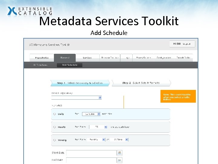 Metadata Services Toolkit Add Schedule 