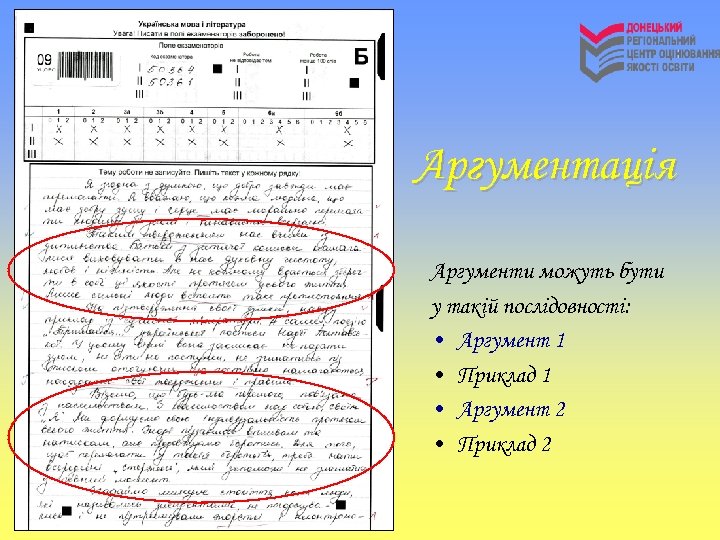 Аргументація Аргументи можуть бути у такій послідовності: • Аргумент 1 • Приклад 1 •