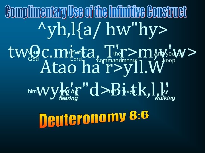 ^yh, l{a/ hw"hy> tw. Oc. mi-ta, T'r>m; v'w> Atao ha'r>y. Il. W wyk'r"d>Bi tk,