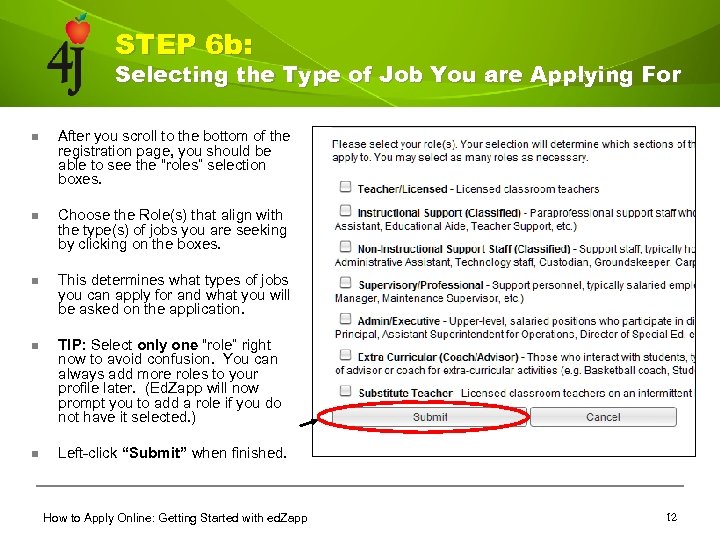 STEP 6 b: Selecting the Type of Job You are Applying For n After