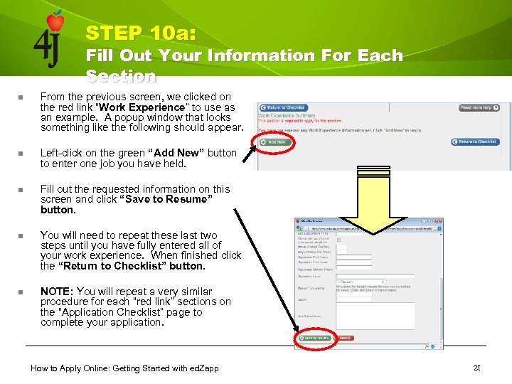 STEP 10 a: Fill Out Your Information For Each Section n From the previous