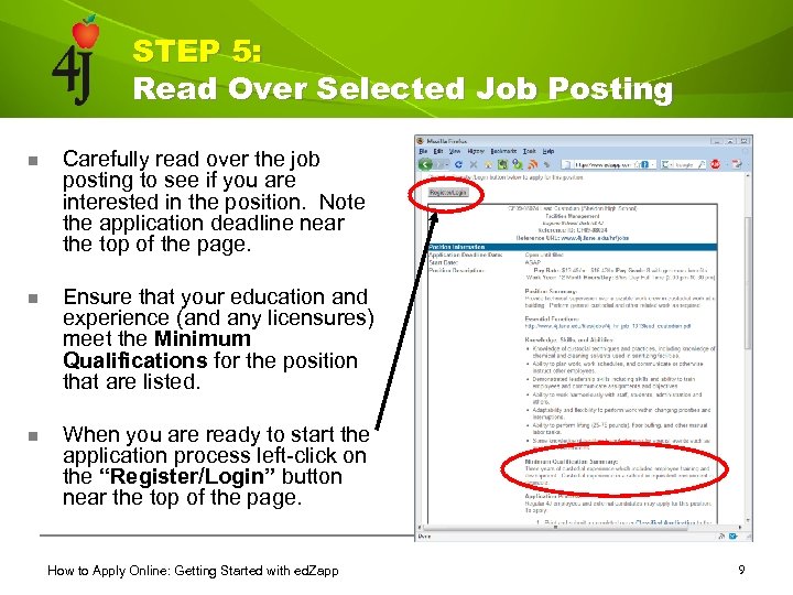 STEP 5: Read Over Selected Job Posting n Carefully read over the job posting