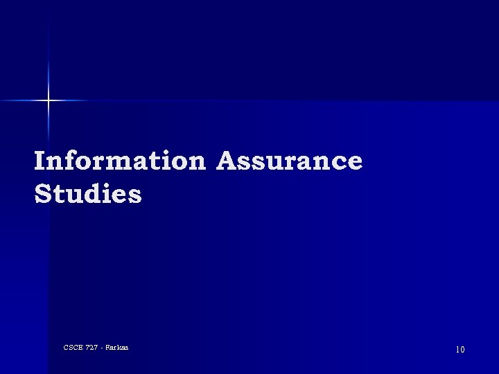 Information Assurance Studies CSCE 727 - Farkas 10 