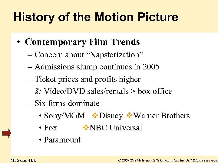 History of the Motion Picture • Contemporary Film Trends – Concern about “Napsterization” –