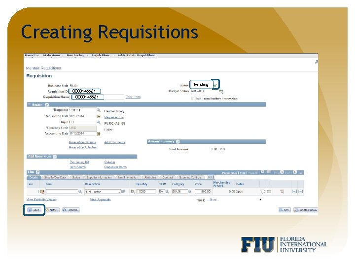 Creating Requisitions Pending 0000145581 