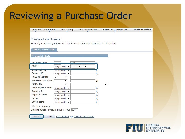 Reviewing a Purchase Order 0000129724 