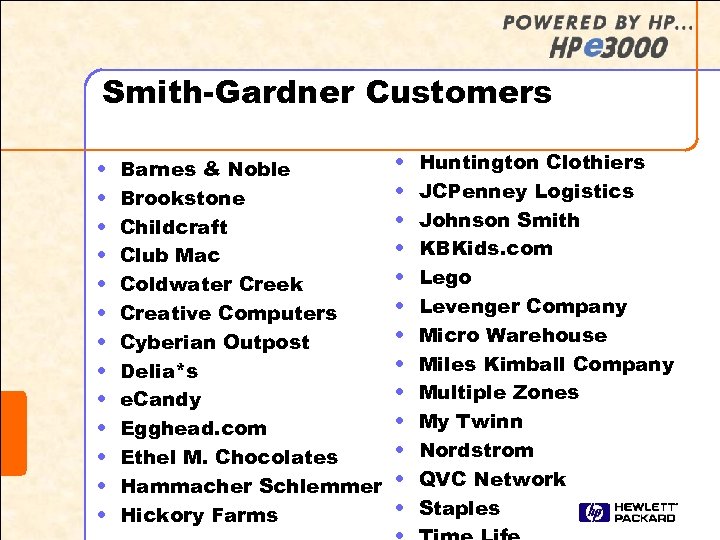 Smith-Gardner Customers • • • • Barnes & Noble Brookstone Childcraft Club Mac Coldwater