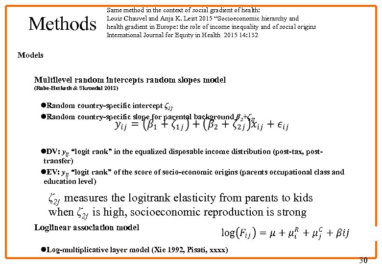 Same method in the context of social gradient of health: Louis Chauvel and Anja