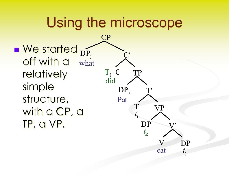 Using the microscope CP n We started DPj off with a what relatively simple