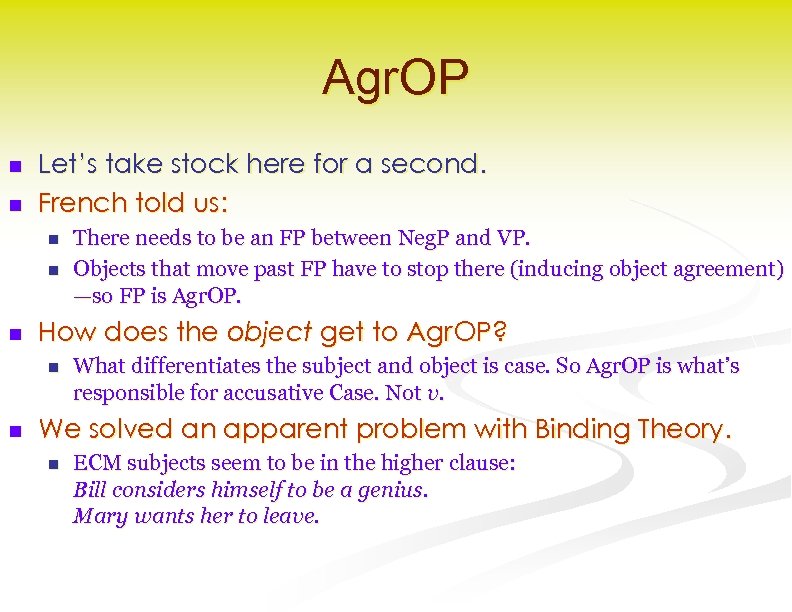 Agr. OP n n Let’s take stock here for a second. French told us: