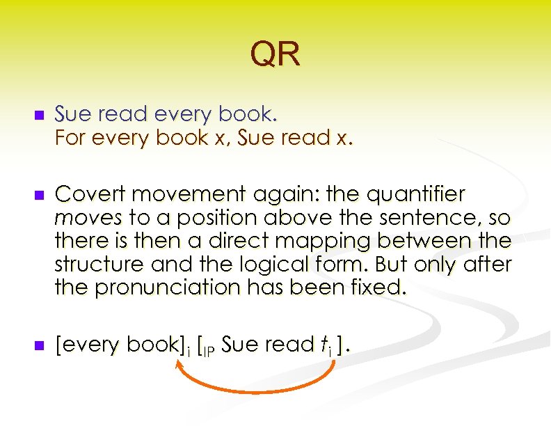 QR n Sue read every book. For every book x, Sue read x. n