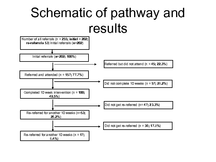 Schematic of pathway and results Number of all referrals (n = 255; initial =