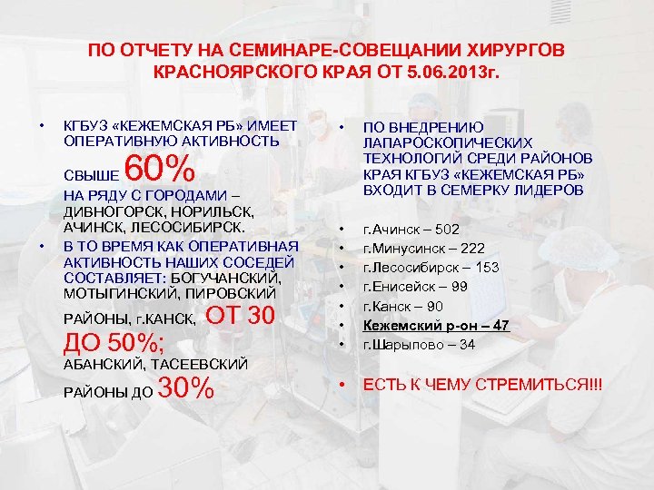 ПО ОТЧЕТУ НА СЕМИНАРЕ-СОВЕЩАНИИ ХИРУРГОВ КРАСНОЯРСКОГО КРАЯ ОТ 5. 06. 2013 г. • КГБУЗ