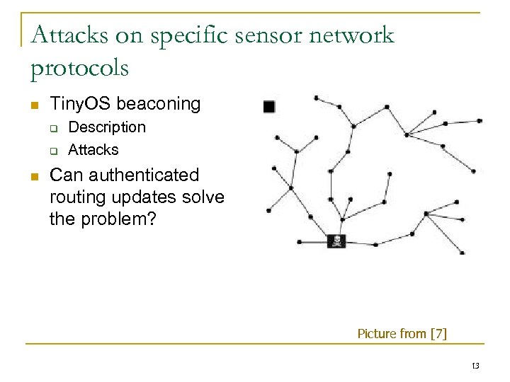 Attacks on specific sensor network protocols n Tiny. OS beaconing q q n Description