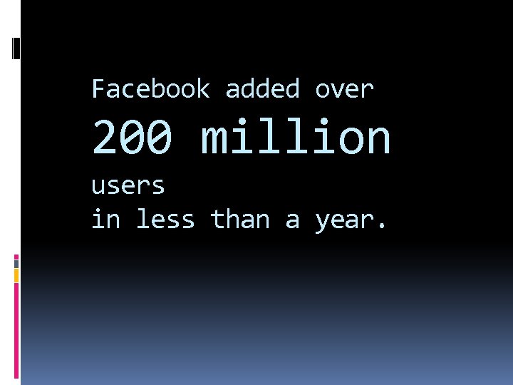 Facebook added over 200 million users in less than a year. 