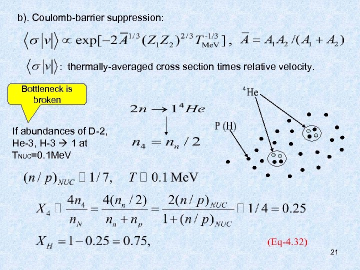 b). Coulomb-barrier suppression: : thermally-averaged cross section times relative velocity. Bottleneck is broken If