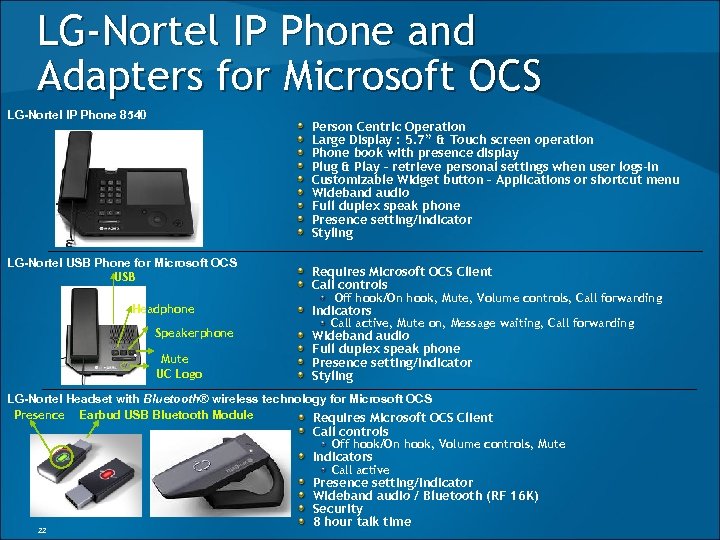 LG-Nortel IP Phone and Adapters for Microsoft OCS LG-Nortel IP Phone 8540 Person Centric