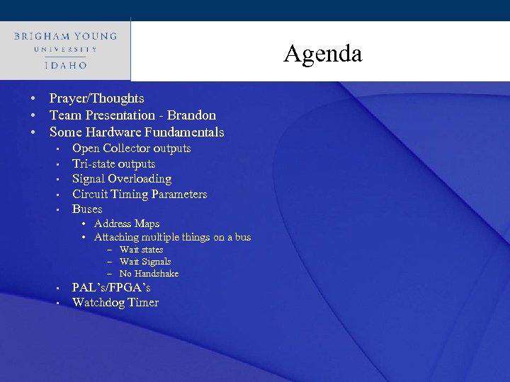 Click to edit Master title style Agenda • Prayer/Thoughts • Team Presentation - Brandon